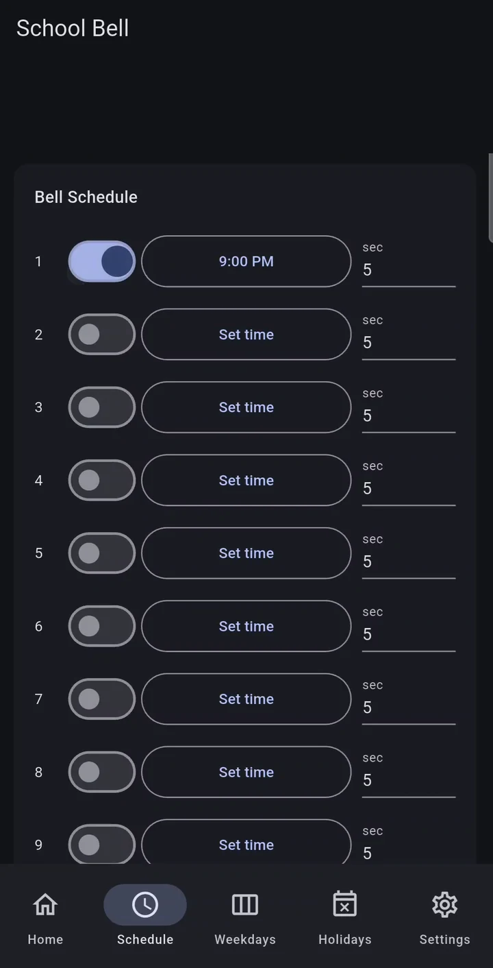 Automatic Bell schedule screen