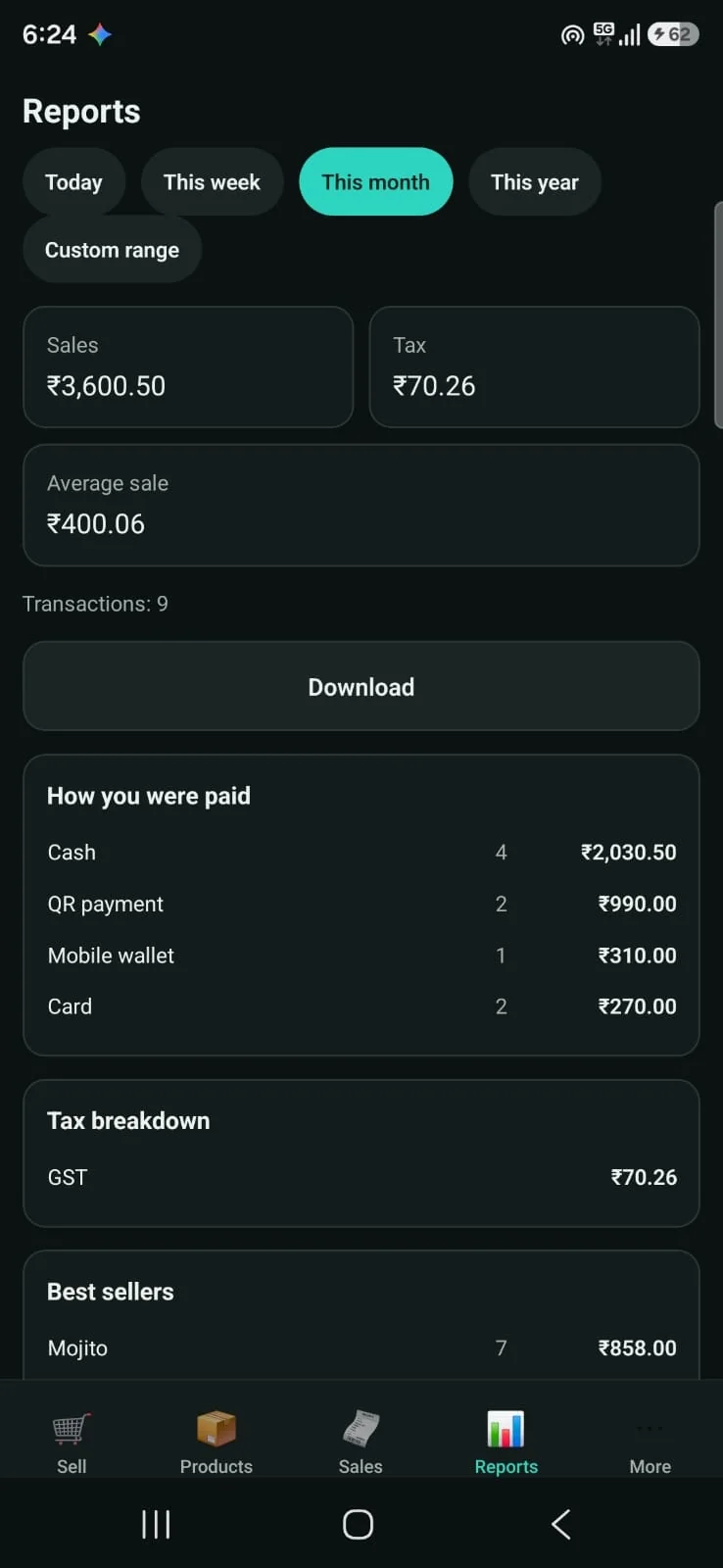 SELLO Lite reports screen